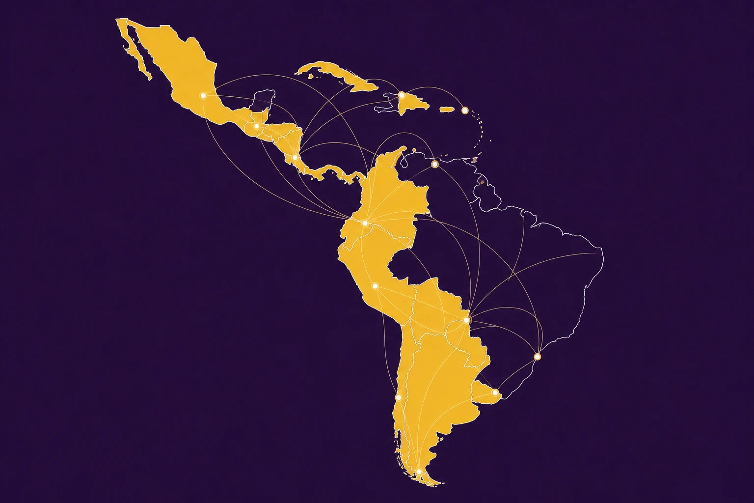 Mapa de Hispanoamérica con conexiones entre sus repúblicas