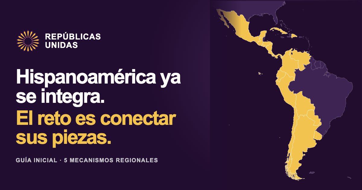 Mapa de Hispanoamérica conectado por distintas iniciativas regionales